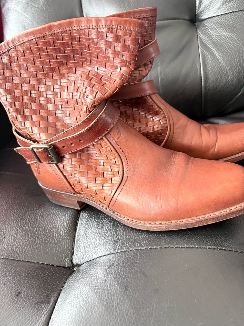 Women’s Dorado Woven Leather Ankle Boots - Brown size w 7,8